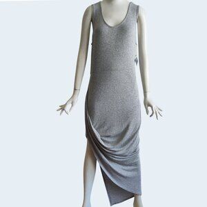 Janet Chung Draped Ruched Gray Asymmetrical Hem Side Slit Knit Tank Dress XL NW